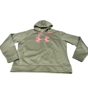 Under Armour Storm Hoodie Womens 2XL Olive Green Pink Antler Logo Sweatshirt